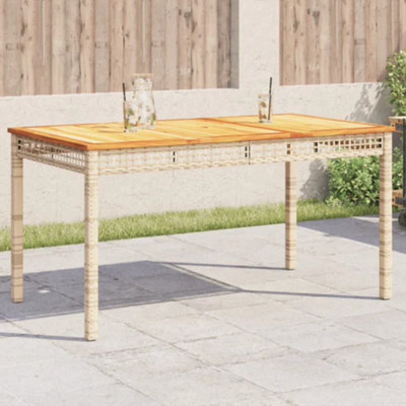 Image of Vidaxl Garden Table Beige 140X80X75cm Poly Rattan Acacia Wood