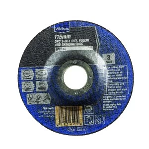 image of Wickes DPC 3-in-1 Cut Polish and Grinding Metal Disc 115mm - Pack of 3