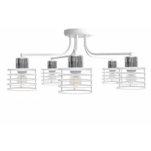 Image of Helam Edison Multi Arm Semi Flush Ceiling Light White, Chrome 65cm