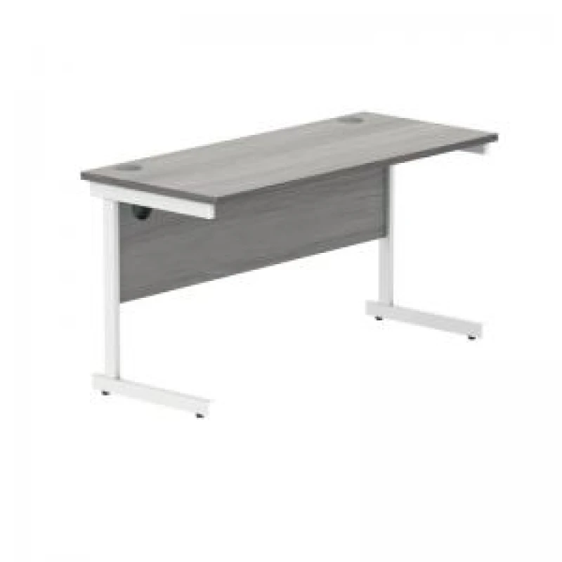 Image of Polaris Rectangular Single Upright Cantilever Desk 1400x600x730mm Alaskan Grey Oak/White KF821970
