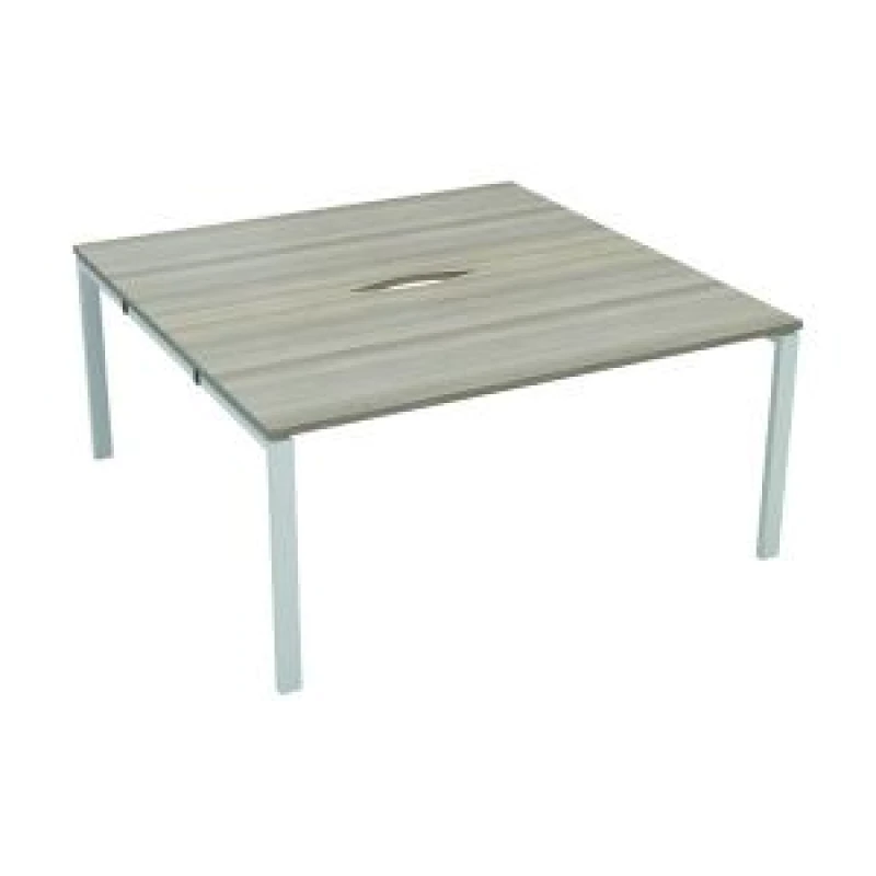 Image of Jemini 2 Person Bench Desk 1400x1600x730mm Grey Oak/White KF809036