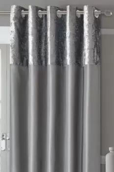 Image of Manhattan Velvet Top Lined Eyelet Curtains - Size: 46x54" - Silver - Top Border