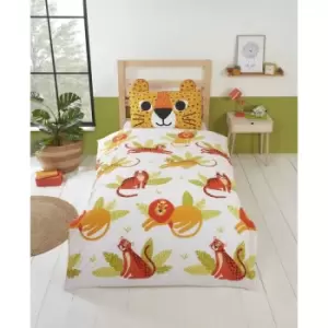 image of Studio Kids Wild Cats Duvet Cover Set Multi Single Children 3D Pillowcase Bedding - Multi