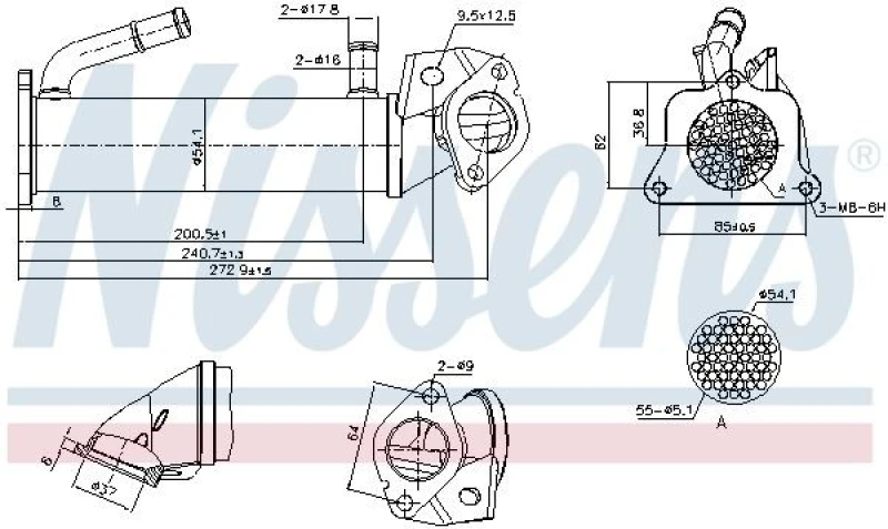 Image of NISSENS 989321 EGR Cooler without sensor, without gaskets/seals Steel EGR Cooler (4032)