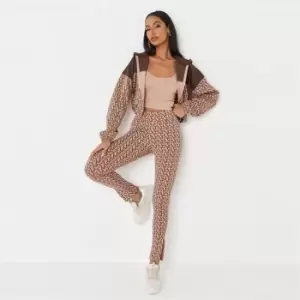 Missguided Zip Hem Legging Monogram Mg Coord - Brown