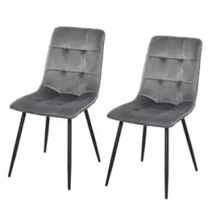 image of Homcom Set Of 2 Flannelette Dining Chairs With Metal Frame Grey