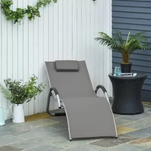 image of Outsunny Ergonomic Lounger Chair Portable Armchair with Removable Headrest Pillow for Garden Patio Outside All Aluminum Frame Khaki