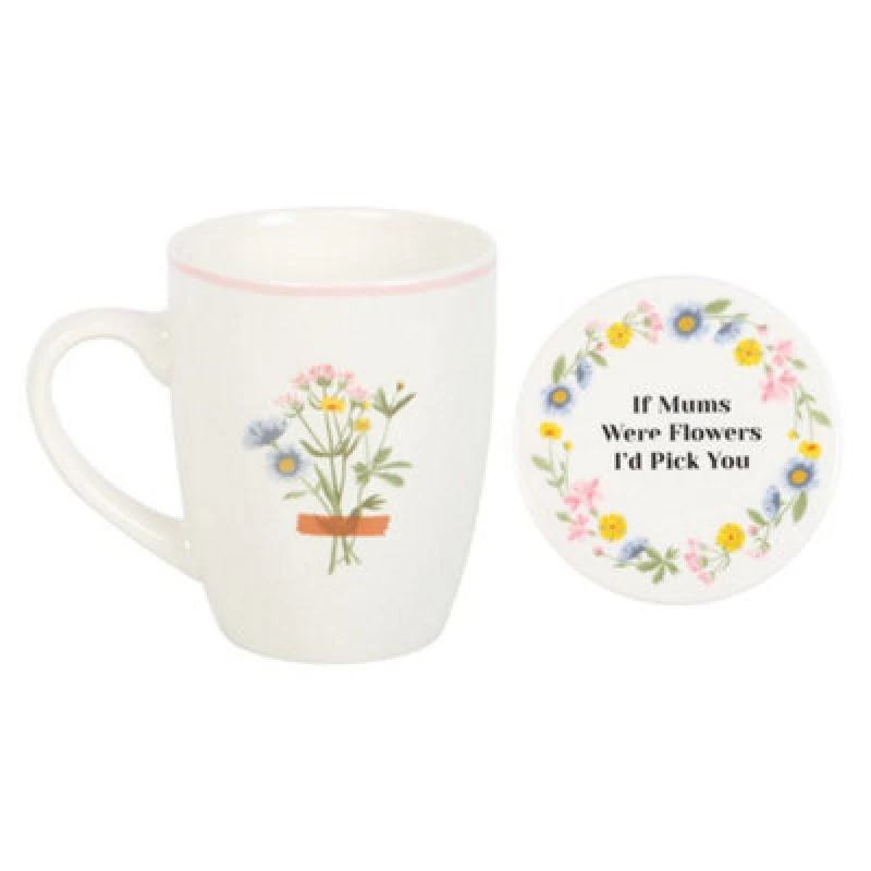 Image of Something Different Something Different If Mums Were Flowers Floral Mug and Coaster Set in White White One Size Unisex 5063693744533