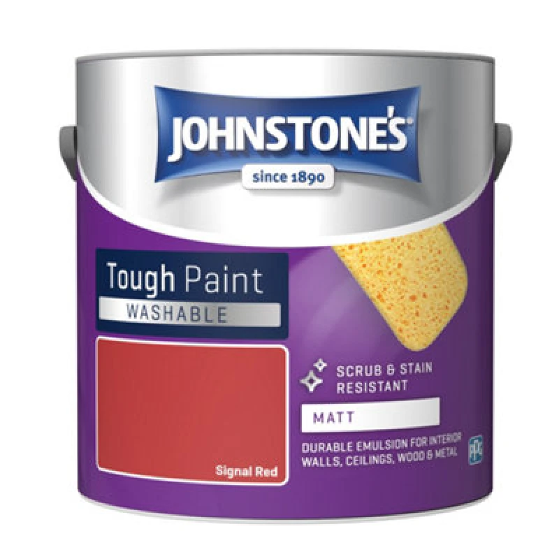 Image of Johnstone's Washable Matt Tough Paint Signal Red - 2.5L