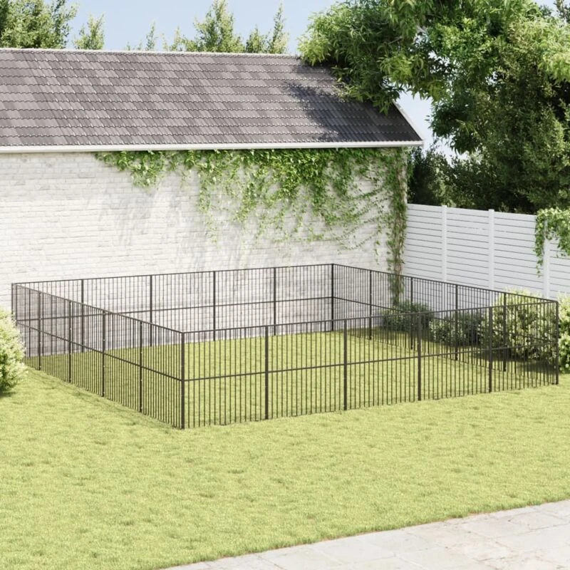 Image of vidaXL Dog Playpen 20 Panels Black Galvanised Steel, Black 3209556