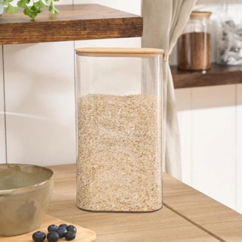 Image of OHS OHS Clear Oval Storage Tub with Lid Pasta Dry Food Container Bamboo in Natural Natural One Size Unisex 5027434225255