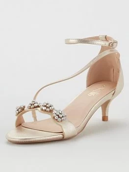 Image of Wallis Kitten Heel Embellished Sandals - Gold, Size 7, Women