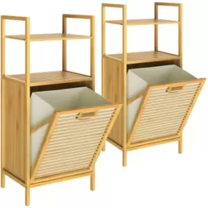 image of Bamboo Laundry Basket Shelf Bathroom Wooden Launry Collector 2x