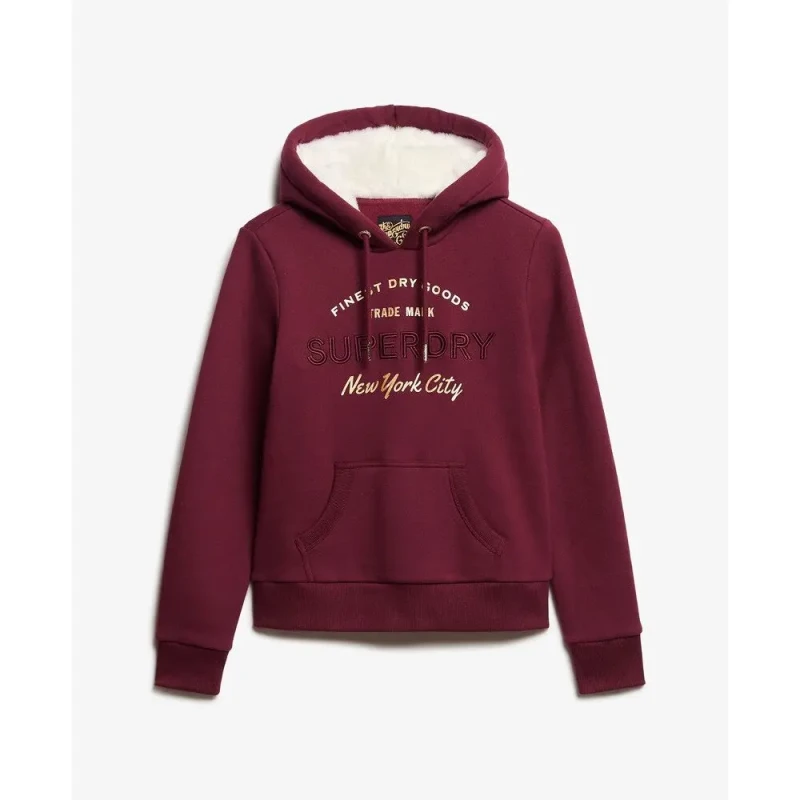 Image of Superdry Womens hooded sweatshirt with metallic logo Superdry Luxe Violet Female S