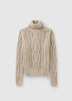 image of Holland Cooper Womens Belgravia Chunky Cable Knit Roll Neck In Oatmeal