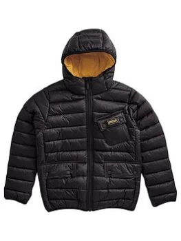 Image of Barbour International Boys Ouston Hooded Quilt Jacket - Black, Size Age: 10-11 Years