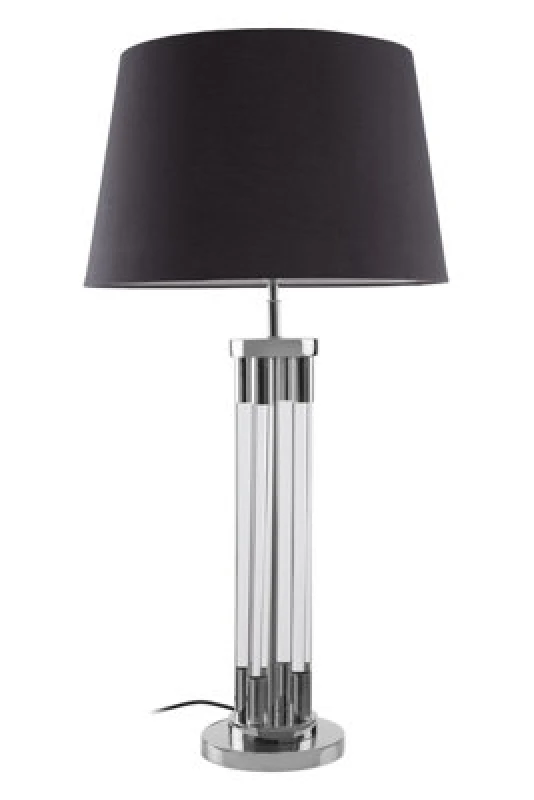 Image of Orsina Contemporary Table Lamp With Tubular Acrylic Base, Nickel Finish Lighting For Living Room, Fabric Shade Lamp