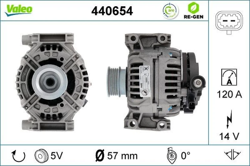 Image of VALEO 440654 Generator Alternator Charging Current: 120A, Voltage: 14V, REMANUFACTURED PREMIUM Alternator (4)