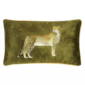 image of Cheetah Forest Velvet Cushion Moss, Moss / 30 x 50cm / Polyester Filled