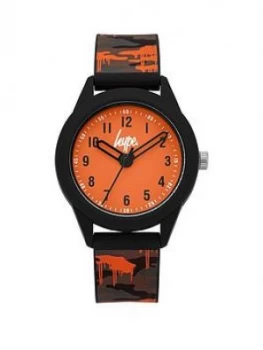 image of Hype Hype Orange And Grey Detail Dial Army Print Silicone Strap Kids Watch