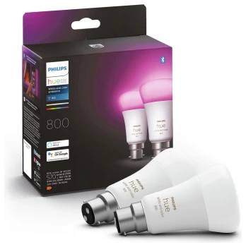 Image of Philips Hue B22 Colour Smart Bulbs With Bluetooth - 2 Pack