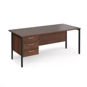 Image of Office Desk Rectangular Desk 1800mm With Pedestal Walnut Top With Black Frame 800mm Depth Maestro 25 MH18P3KW