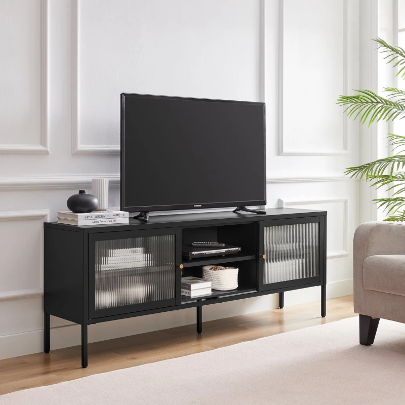 Image of FurnitureboxUK FurnitureboxUK Kafe Black Metal TV Sideboard With 6 Compartments Black One Size Unisex 5056657188443