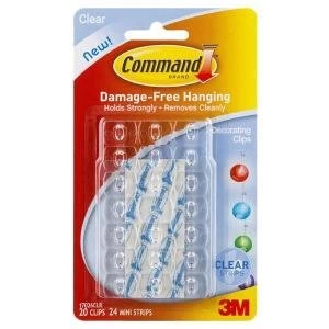 Image of Command Decorating Clips with Strips Clear 20 Clips 24 Strips
