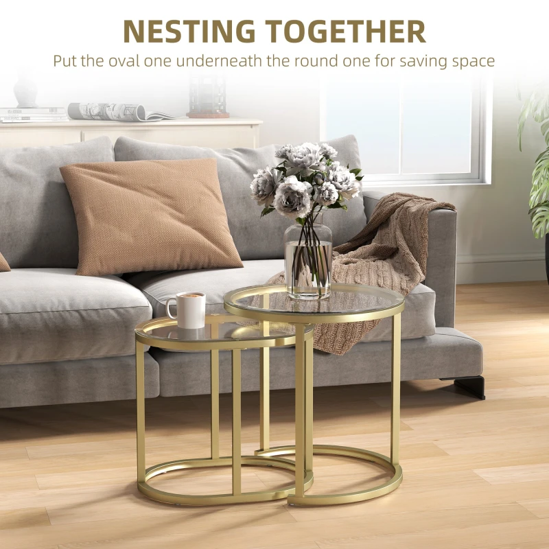 Image of HOMCOM 2 Pcs Modern Coffee Table with Tempered Glass Side Tables Clear, Clear 839-374V01CR