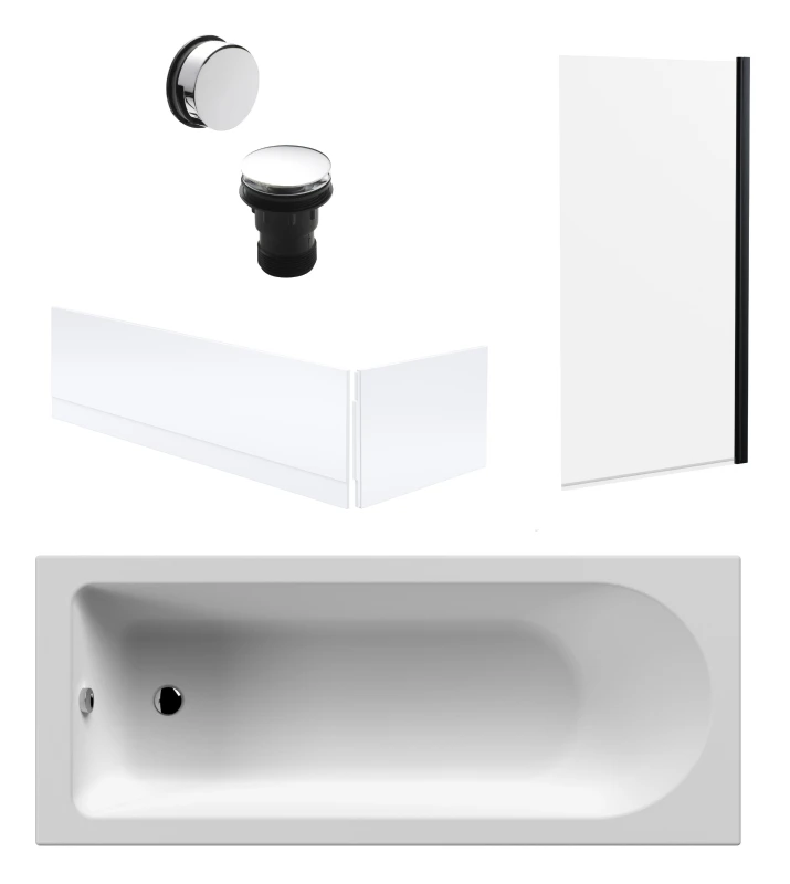 Image of Balterley Round Bath Black Square Screen, Panels and Chrome Waste -1700x700mm Silver