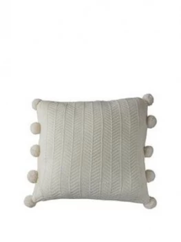 Image of Gallery Herringbone Pom Pom Cushion - Cream