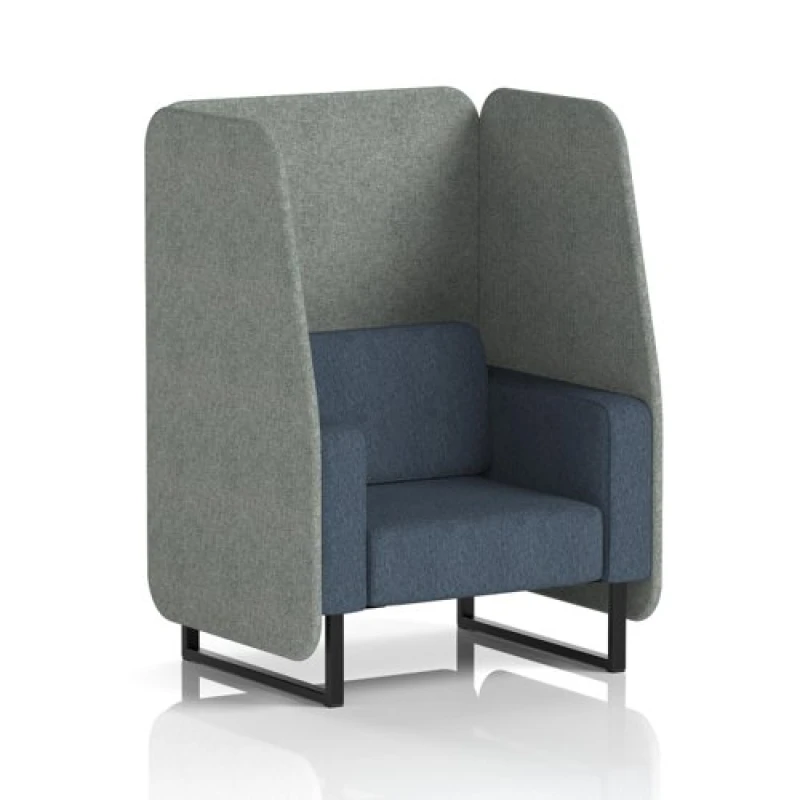 Image of Brixworth 1 Seater Open Office Booth with Black Legs in Rivet Fabric - Prime Panels and Crucible Sofa