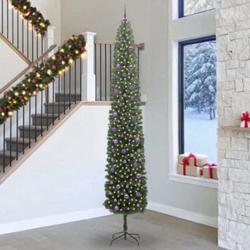 Image of vidaXL Artificial Christmas Tree with 300 LEDs, Lilac Balls with Stand Green 300 x 70 cm, Green 3394993