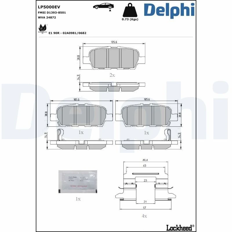 Image of DELPHI Brake pad set DELPHI LP5000EV