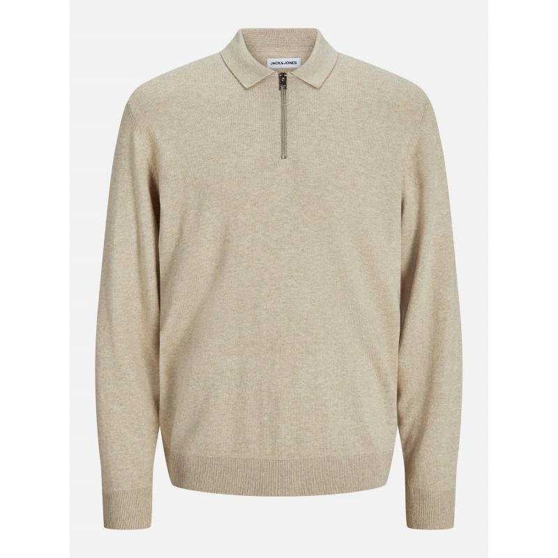 Image of Jack and Jones Emil Half Zip Knitted Polo Mens Oatmeal male S