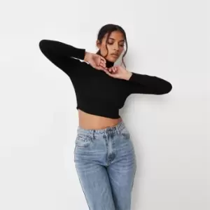 image of Missguided Petiteroll Neck Crop Jumper - Black