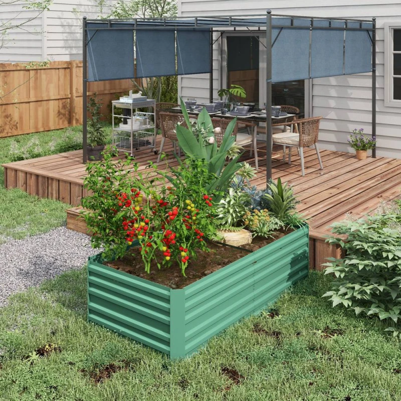Image of Outsunny Galvanised Steel Outdoor Raised Bed w/ Reinforced Rod, Light Green 845-774V00GN