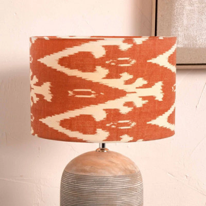 Image of Ruma Orange Ikat Patterned Cylinder Lampshade for Table Lamps Orange