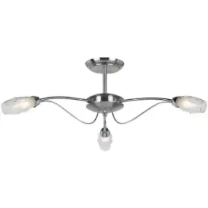 image of Semi Flush Ceiling Light Satin Chrome & Glass 3 Bulb Water Drop Shade Pendant