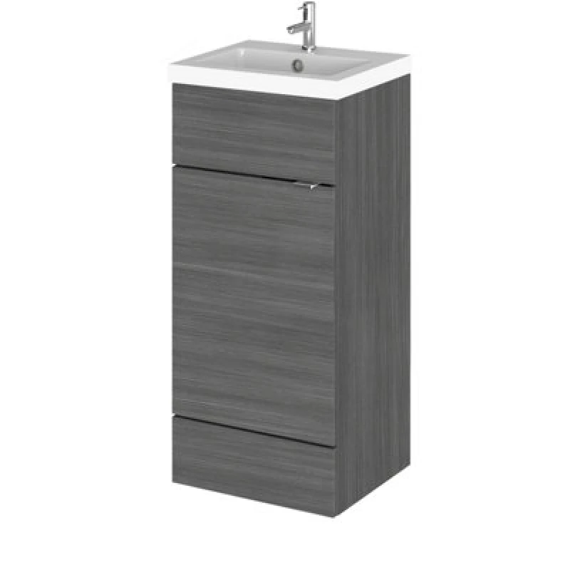 Image of Hudson Reed Fusion Floor Standing 1 Door Vanity Unit & Polymarble Basin, Sink Vanity Unit, Anthracite Woodgrain, 400mm