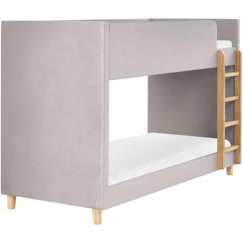 Image of Beliani Bunk Bed Velvet Chocques 90 X 200 Cm (Eu Single) Light Grey
