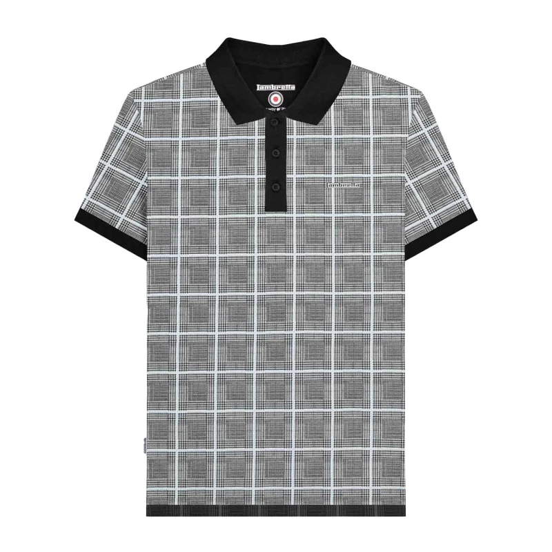 Image of Lambretta Lambretta Men Prince Of Wales Check Polo Shirt in White Size: large White L Male 5063703652612