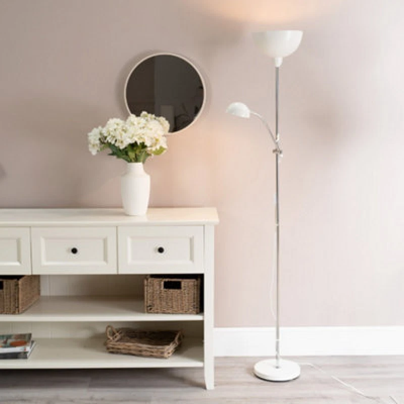 Image of VALUELIGHTS Orion Matte White Floor Lamp and E27 gls LED 6W Warm White 3000K Bulb B5397