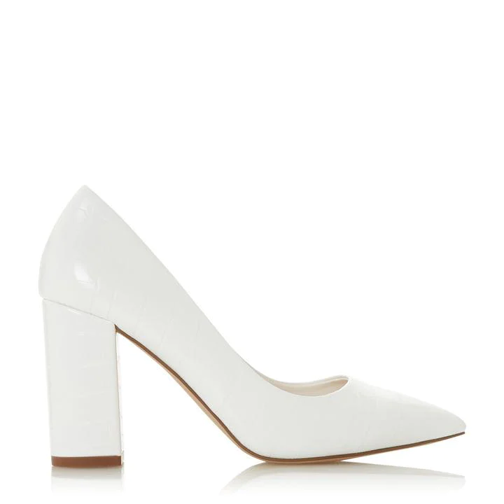 Head Over Heels by Dune White 'Abs' Mid Block Heel Court Shoes - 3