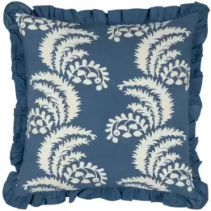 image of Montrose Floral Pleat Fringe Cushion French Blue, French Blue / 50 x 50cm / Polyester Filled