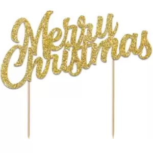 Image of Anniversary House Gold Glitter Merry Christmas Cake Topper