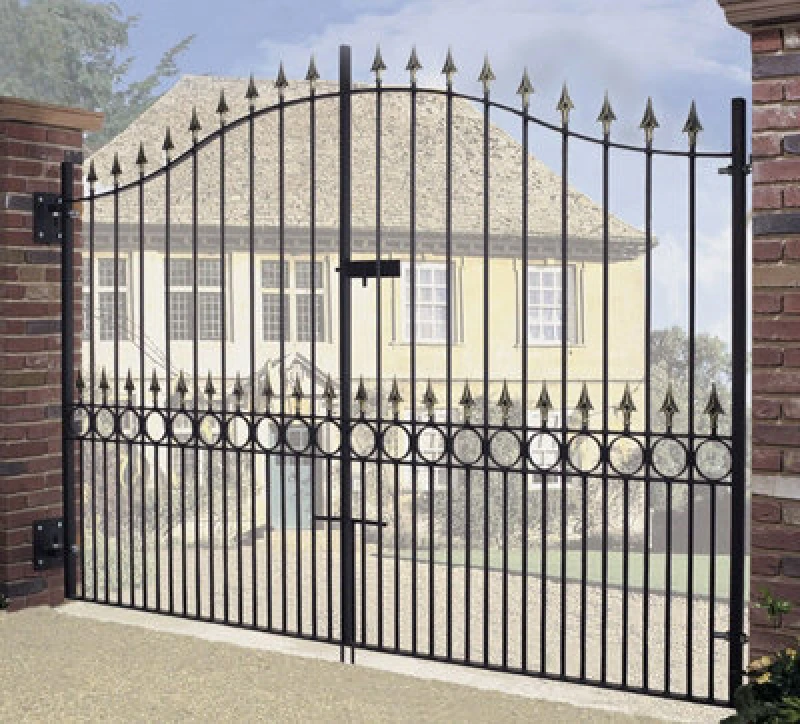 Image of Burbage Iron Craft Balmoral Premium Spear Top Tall Bow Top Double Gate - Steel - Fits Gap 2438mm X 2082mm High - Electro Galv./black Powder Coated