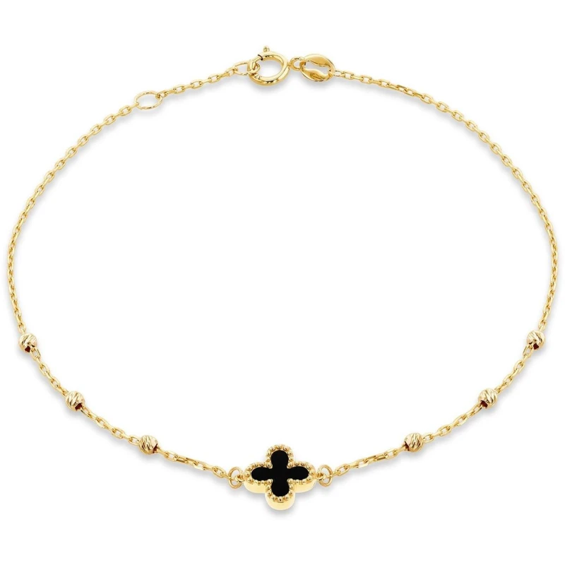 Image of Be You 9ct Gold Black Onyx Clover DC Ball Bracelet Yellow Gold female 7 - 7.5in