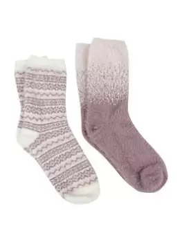 image of Totes 2Pp Fluffy Fair Isle Bed Socks