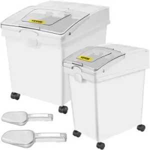 Image of VEVOR Ingredient Bin, 8.8 Gallon and 5.5 Gallon Capacity Ingredient Storage Bin, PP Material Flour Bins On Wheels, White Shelf Ingredient Bin with